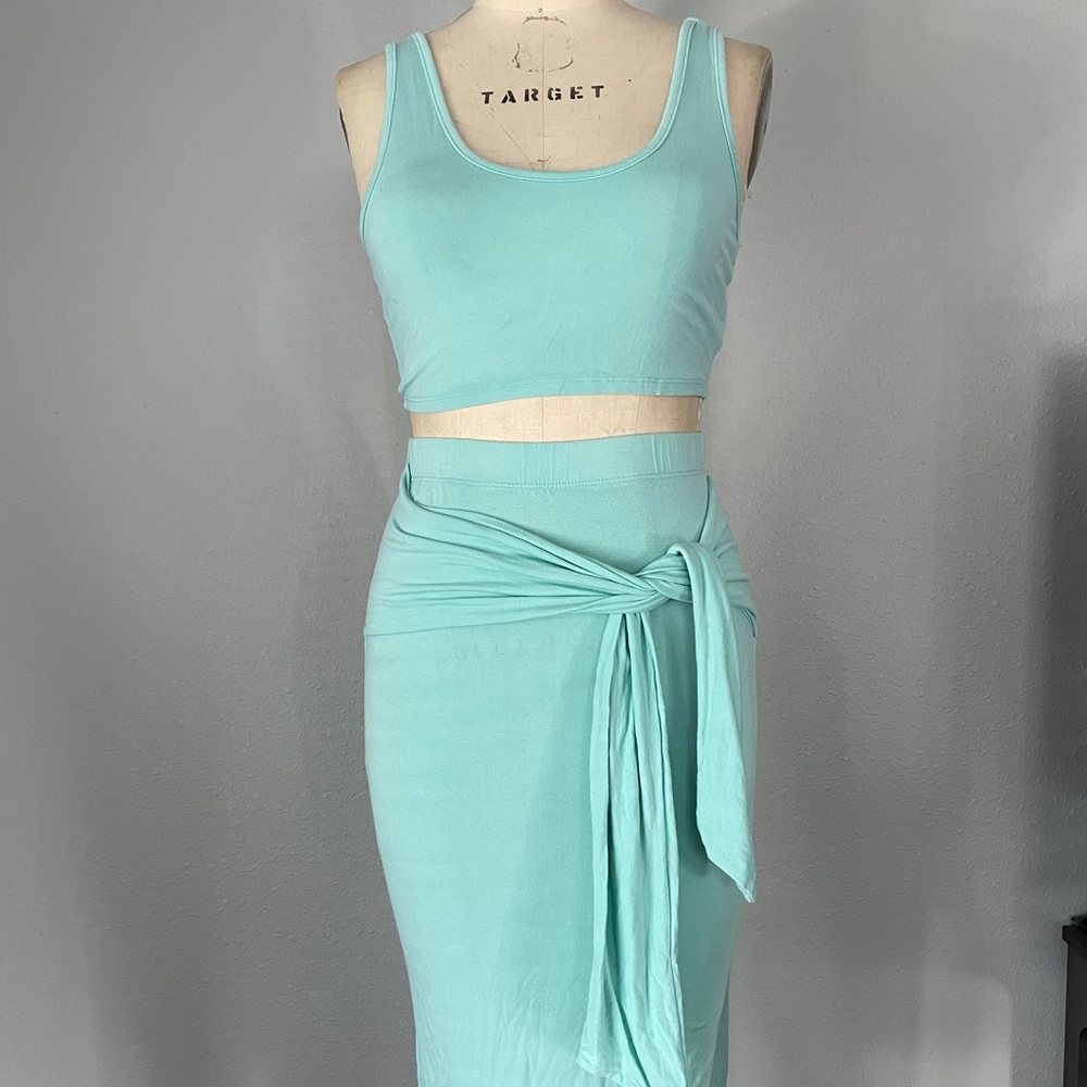 2PC Set- Cropped Tank with Tie Front MIDI skirt